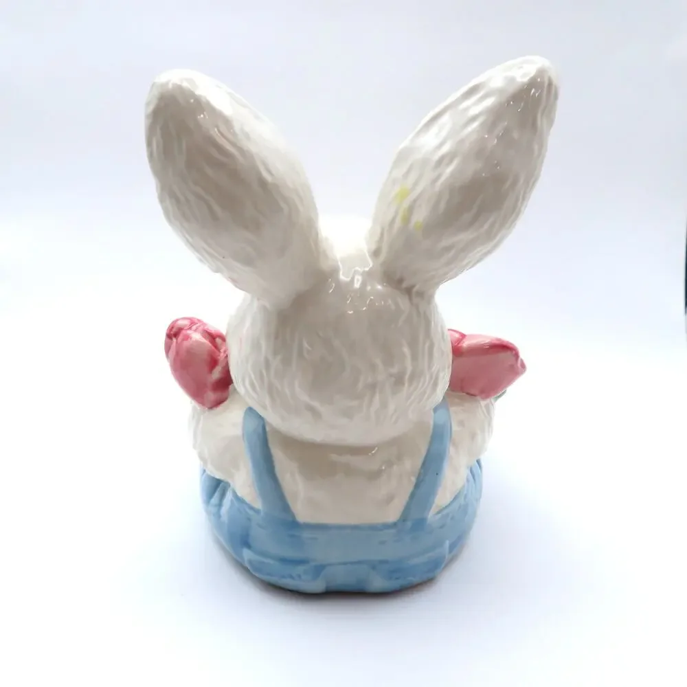 Vintage Hermitage Pottery Easter Bunny Rabbit Spongeware Dish Spring Decor 1997